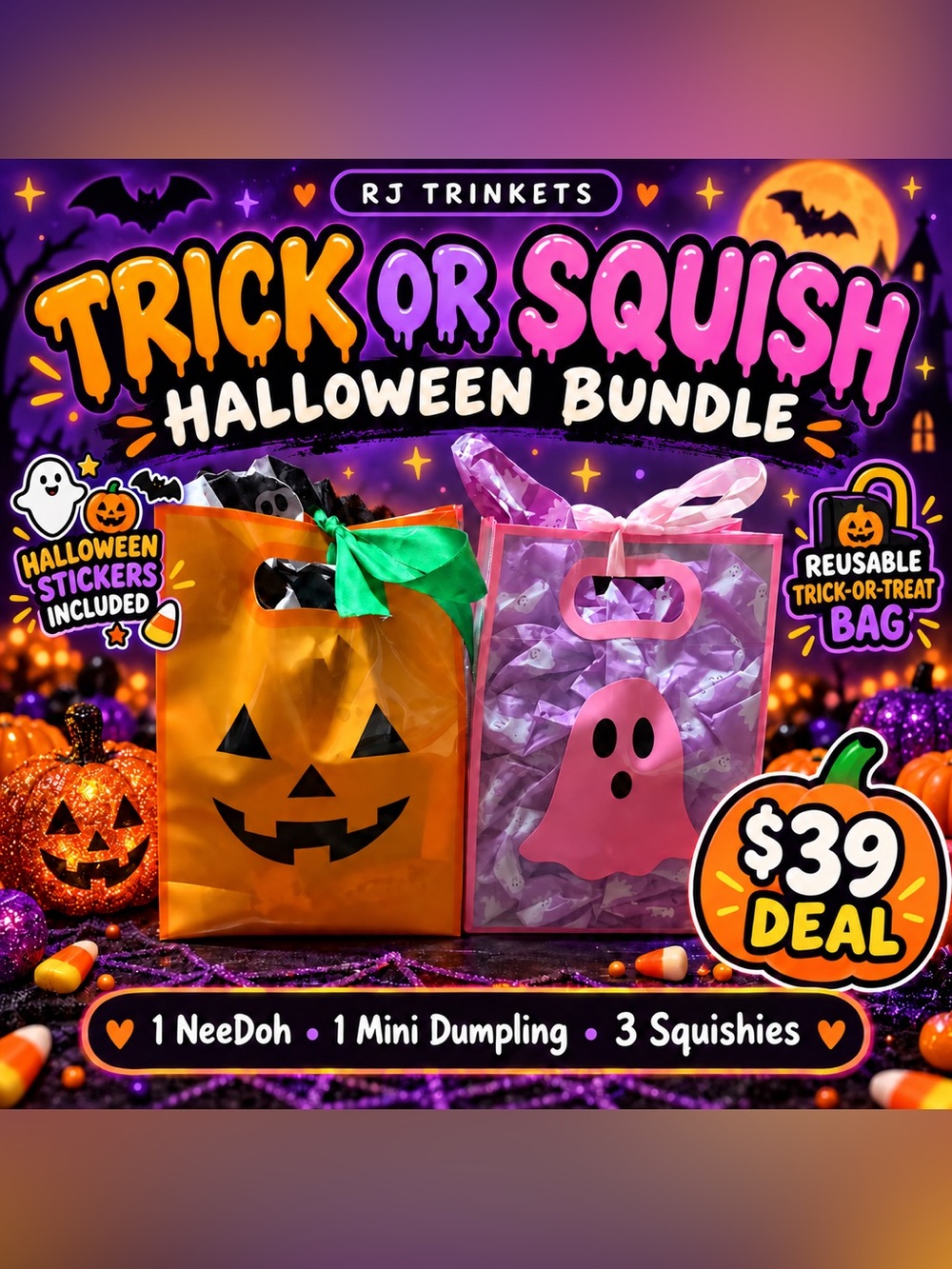RJ Trinkets Trick Or Squish Halloween Bundle